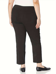 Plus Size Pants Women's Plus Solid Medium Stretch Straight Leg Trousers