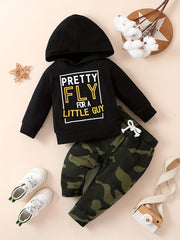 Toddler Baby Boys Pretty Fly Print Hoodie & Camo Pants Outfit