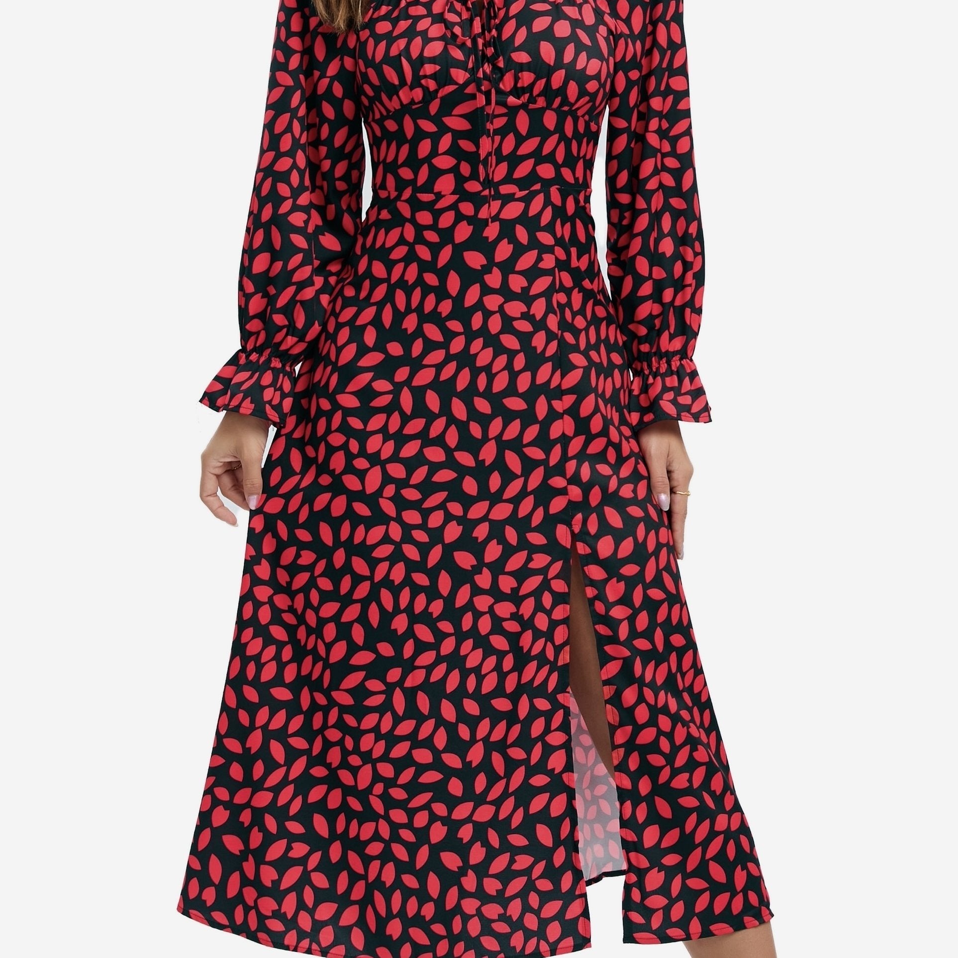 Allover Print Split Thigh Dress Women's Clothing