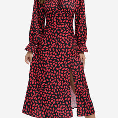 Allover Print Split Thigh Dress Women's Clothing