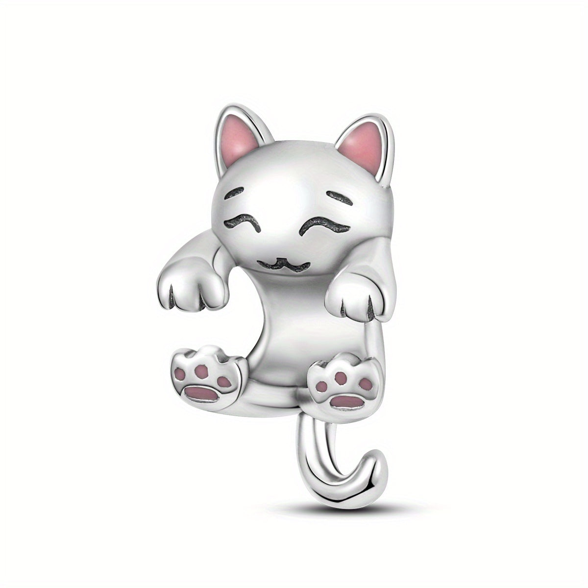 925 Silver Plated Cat Charm Beads DIY Jewelry Gift
