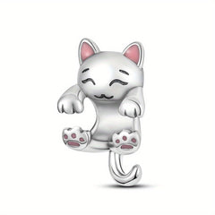 925 Silver Plated Cat Charm Beads DIY Jewelry Gift