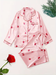 Strawberry Pattern Satin Pajama Set
