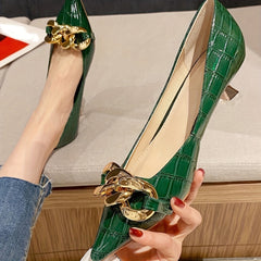 Chain Decor Kitten Heels Point Toe Dress Pumps Slip On Heels