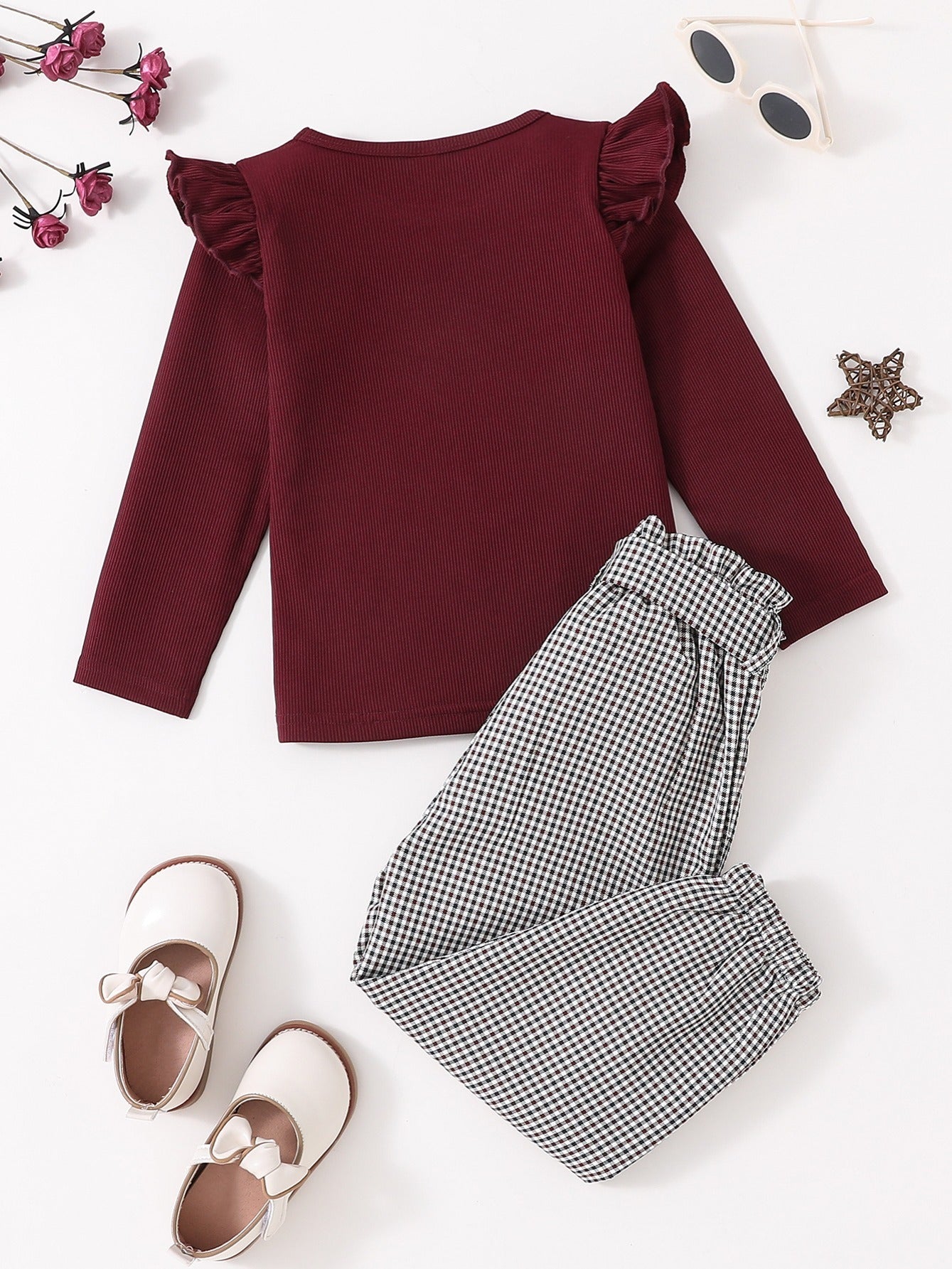 Girls Ruffle Top & Plaid Pant Set Kids Clothes