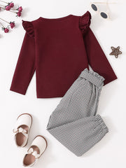 Girls Ruffle Top & Plaid Pant Set Kids Clothes