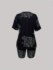 Letter Print Matching Set Short Sleeve T shirt & Biker Shorts