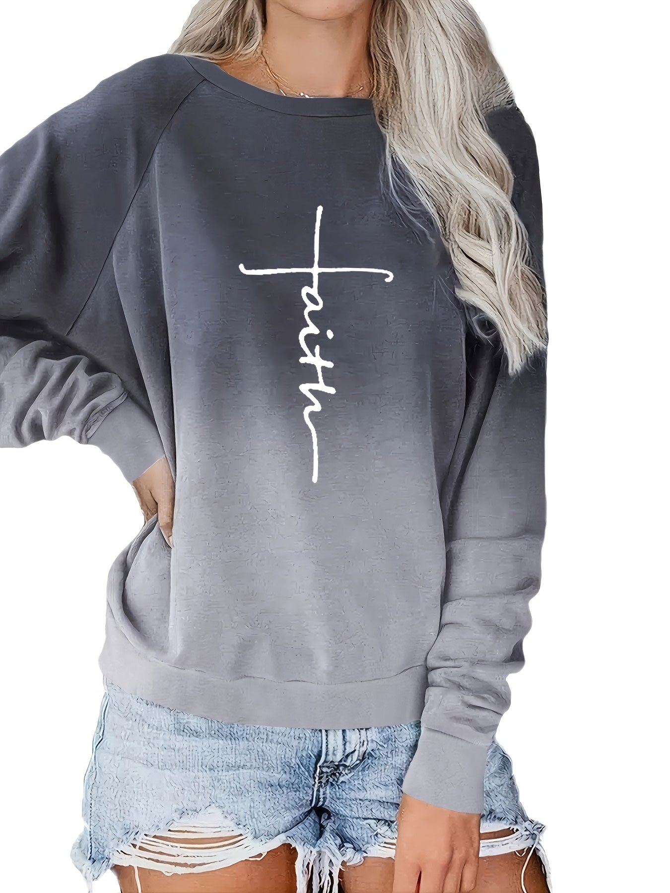 Block Letter Print Sweatshirt Long Sleeve Top
