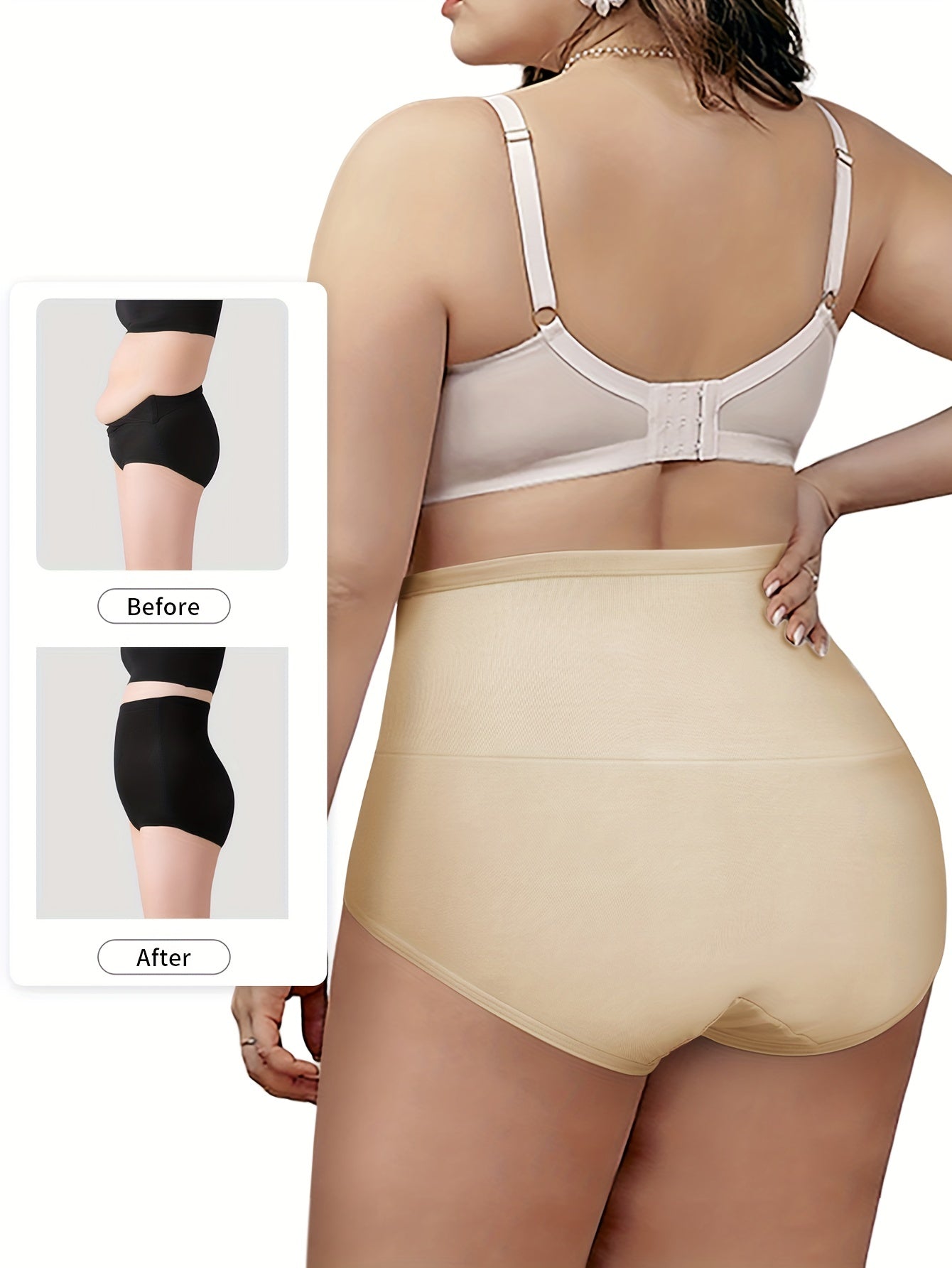 3 Pk Women's Plus Size Colorblock Print Panties Set Tummy Control