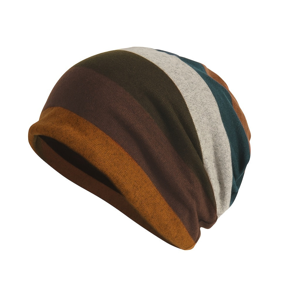 Soft Sleeping Cap Beanie Hat Unisex Stretch Stripe Cap Multifunction Headwear