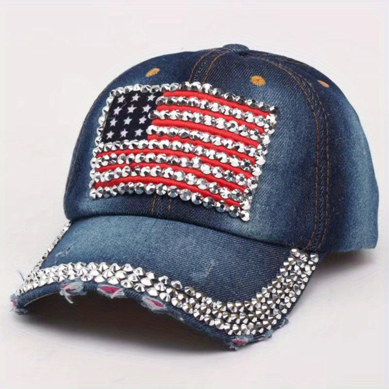 National Flag Style Diamond Denim Peaked Cap Baseball Cap