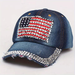 National Flag Style Diamond Denim Peaked Cap Baseball Cap