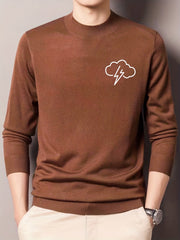 Lightning Pattern Knitted Sweater Men's Casual Warm Crew Neck Pullover