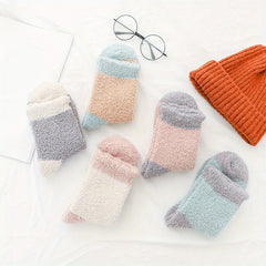 5 Pairs Colorblock Fuzzy Socks Women's Stockings & Hosiery