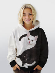 Yin yang Kitty Hooded Sweatshirt For Spring Sports