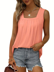 Square Neck Tank Top Sleeveless Casual Top For Women