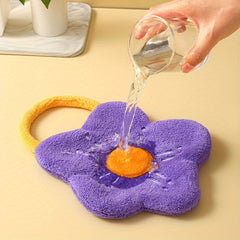 Flower Shape Hand Towel Hanging Drying Hand Rag Coral Velvet Bathroom Decor