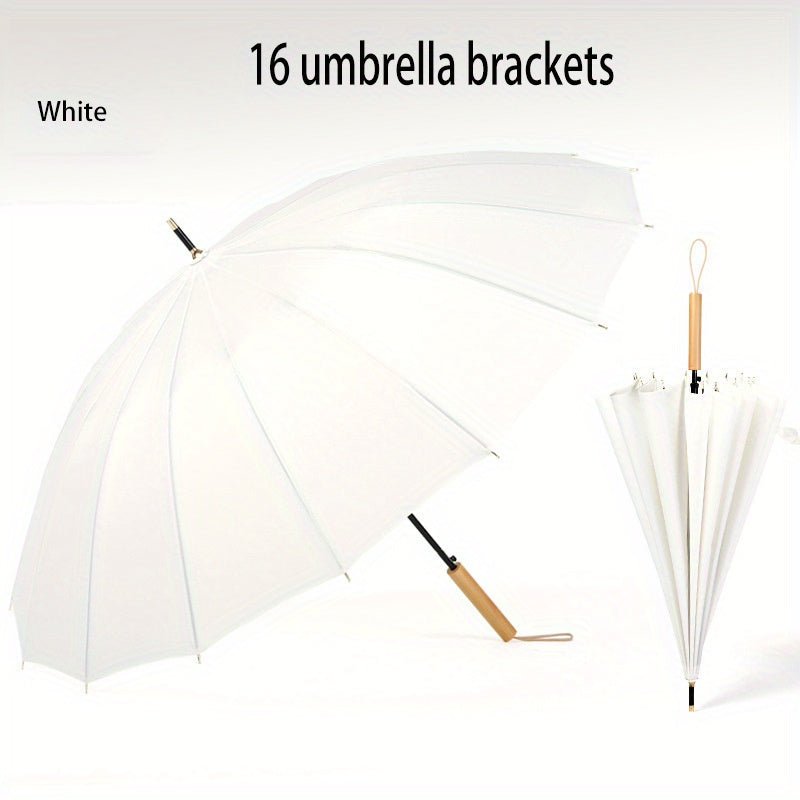 16 Ribs Long Handle Umbrella Wooden Waterproof Windproof Umbrella