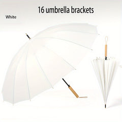 16 Ribs Long Handle Umbrella Wooden Waterproof Windproof Umbrella