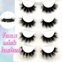 4 Pairs 18mm Fluffy Volume Full Strip False Lashes Faux Mink Dramatic Look