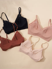 Seamless Wavy Trim Bralettes Comfort Soft Wireless Bra Women's Lingerie