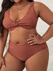 Solid Ruched Bra & Panty Swimsuit Set Plus Size Vacay 2pcs Set