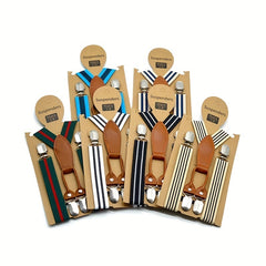 Kids Leather Suspenders Elastic Braces Adjustable 2 4 Clip