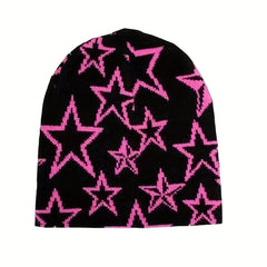 Y2K Beanie Wool Pullover Hat with Alphabet Stars Jacquard