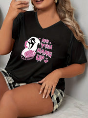 Halloween Ghost Print V Neck Pajama Top
