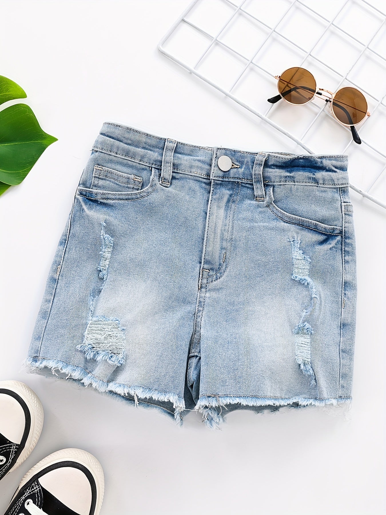 Girls Distressed Denim Shorts for Outdoor Summer Beach Kids