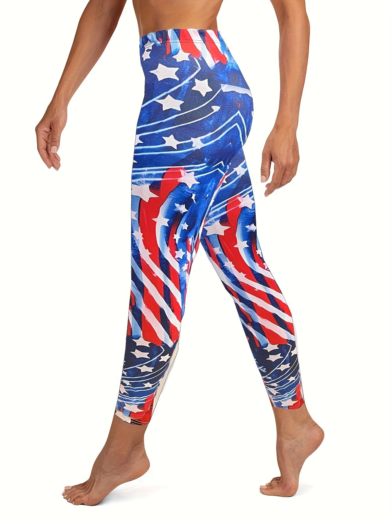 Flag Print Skinny Leggings High Waist Stretchy Leggings