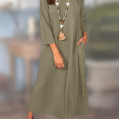 Casual Dress Women's Plus Solid Button Decor Long Sleeve