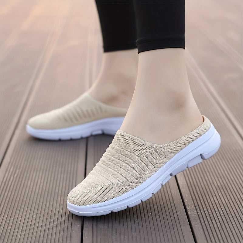 Women's Breathable Knit Mule Sneakers Lightweight Slip On Shoes