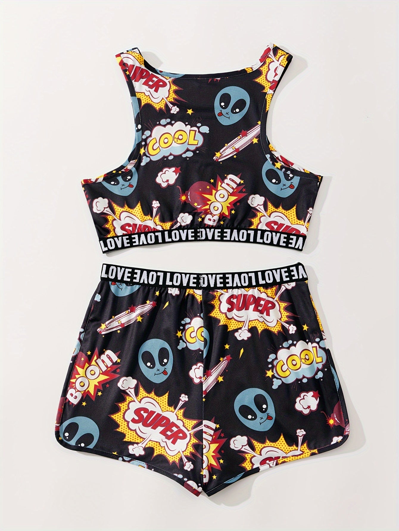 Letter Print Pajama Set Tank Top & Shorts