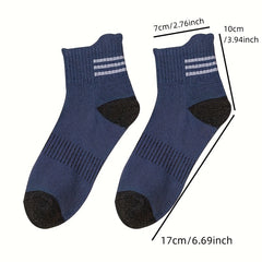 10 Pairs Men's Block Crew Socks Comfy Casual Unisex Outdoor All Seasons