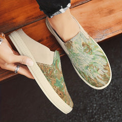 Men's Flower Print Slip On Loafer Shoes Casual Anti Skid Walking Shoes