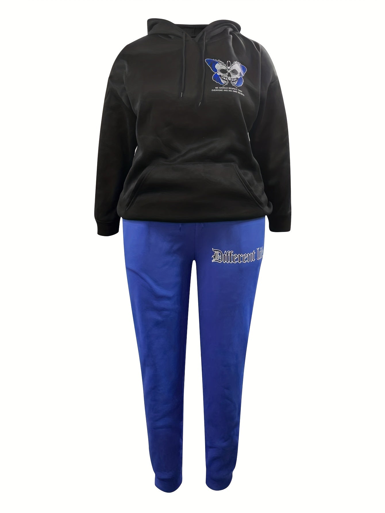 Goth Outfits Skull & Slogan Print Hoodie & Jogger Set