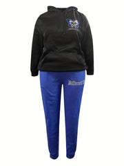 Goth Outfits Skull & Slogan Print Hoodie & Jogger Set