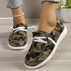 Camouflage Print Canvas Lace-up Flat Sneakers