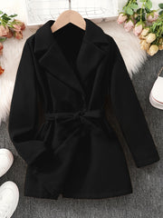 Girls Lapel Neck Windbreaker Jacket Double Breasted Overcoat