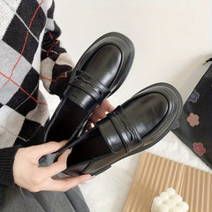 Chunky Low Heeled Loafers Preppy Style Slip On Shoes