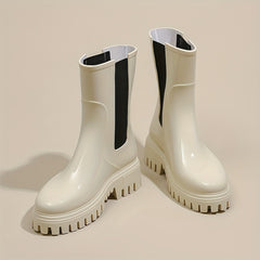 Women's Waterproof Short Boots Round Toe Platform Solid Anti Slip Rain Boots