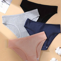 4pcs Solid Ribbed Briefs Comfy Intimates Panties Women's Lingerie