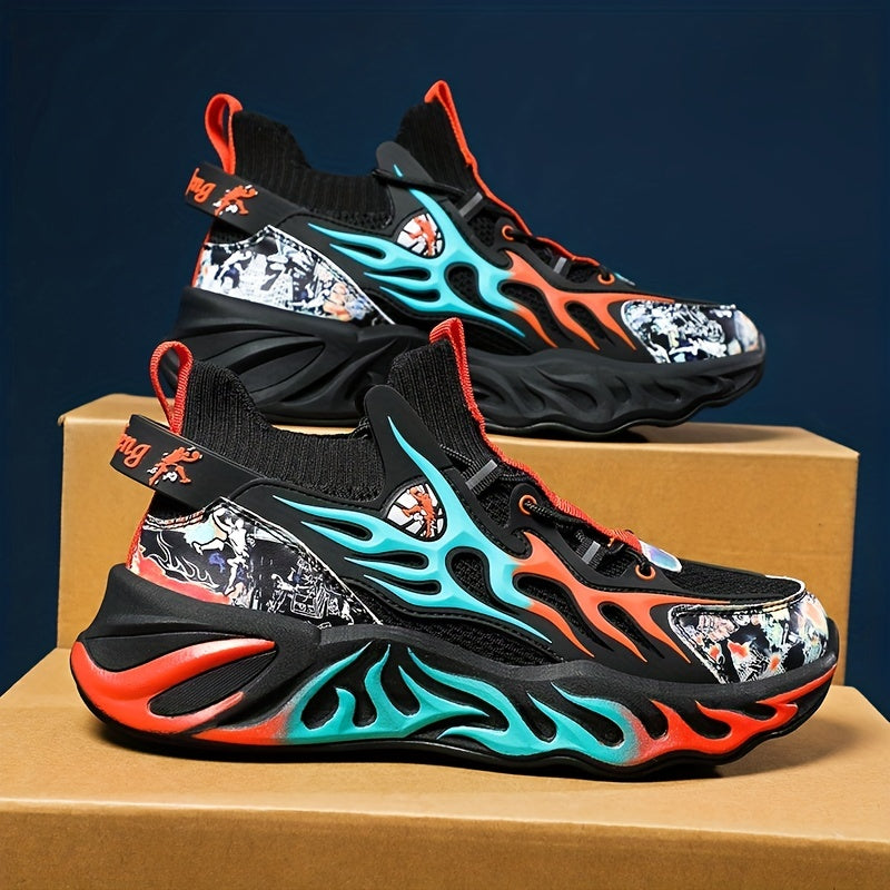 Men's Flame Athletic Slip-on Sneakers with Shoelaces