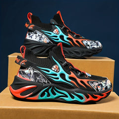 Men's Flame Athletic Slip-on Sneakers with Shoelaces