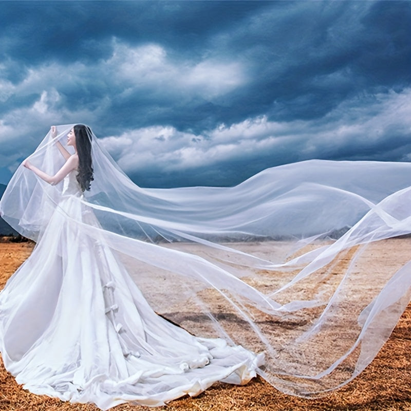 Cathedral Bridal Veil with Rhinestone Embellishments Sheer Tulle Wedding Accesso