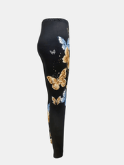 Butterfly Print Skinny Leggings High Waist Stretchy Leggings