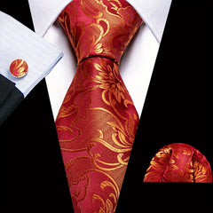 Barry Wang Vintage Men's Tie Set Silver Floral Jacquard Party