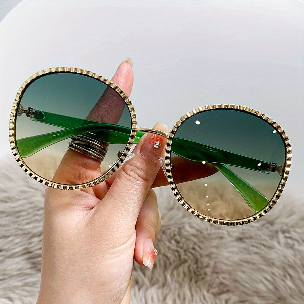 Oversized Oval Sunglasses Y2K Metal Frame Gradient Glasses UV400