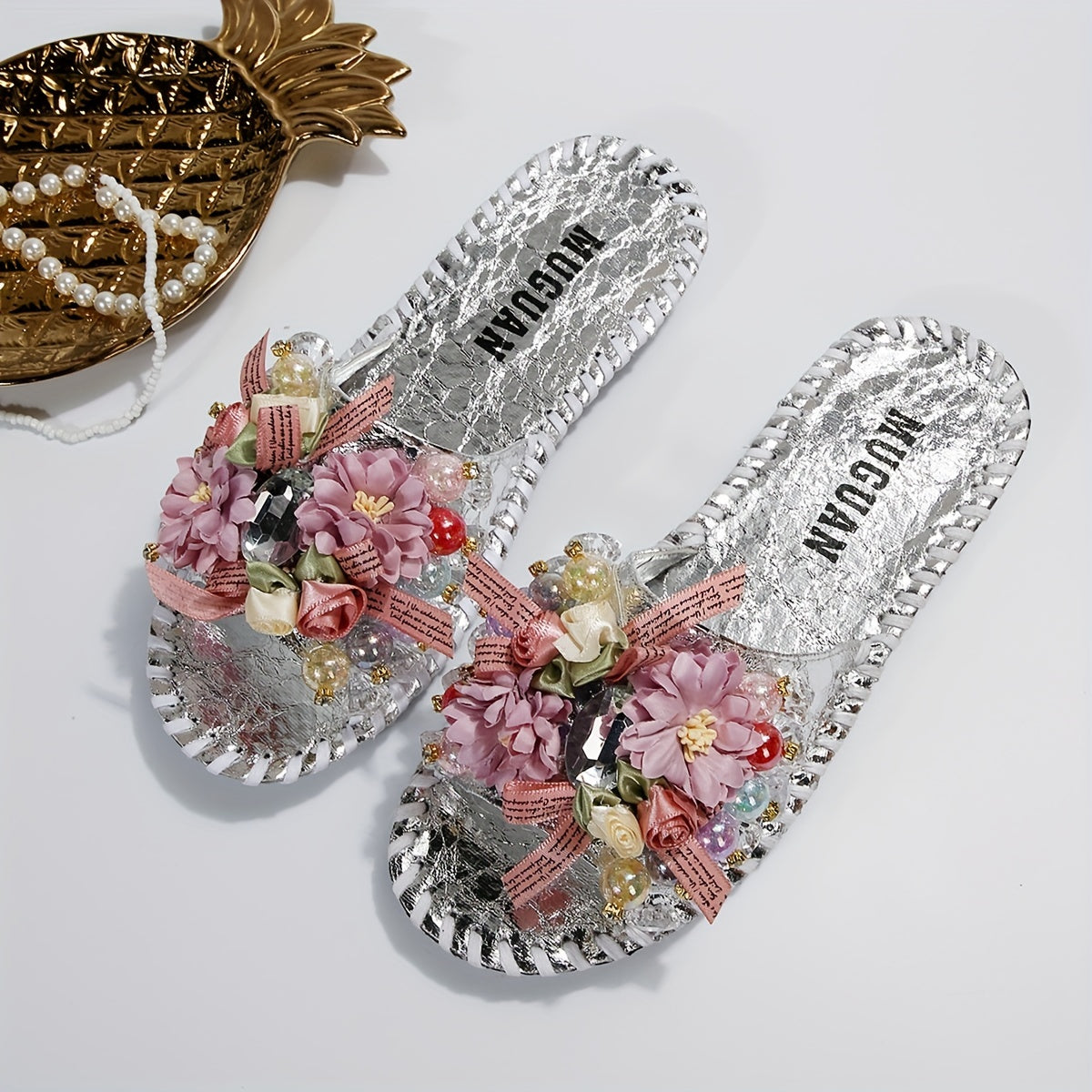 Women's Flowers Decor Flat Slide Sandals